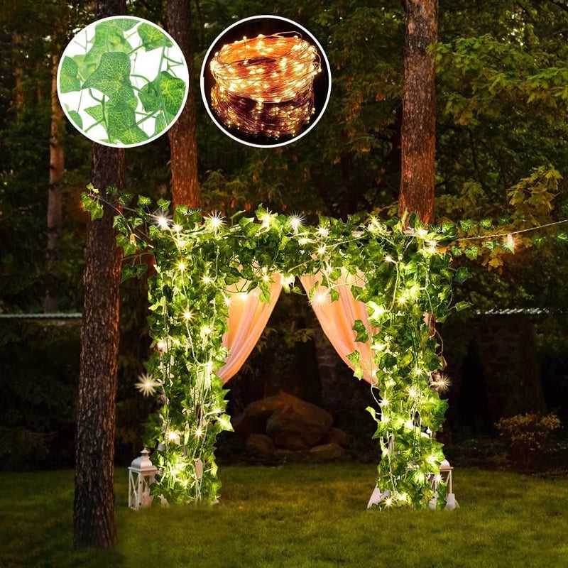 Comtelek 168 FT Artificial Ivy Garlands with 400 LED /132FT String Light Fake Vines for Bedroom Decor Ivy Leaves Greenery Faux Hanging Plants Green Flowers Decor for Home Kitchen Garden Office Wedding Wall - Image 5